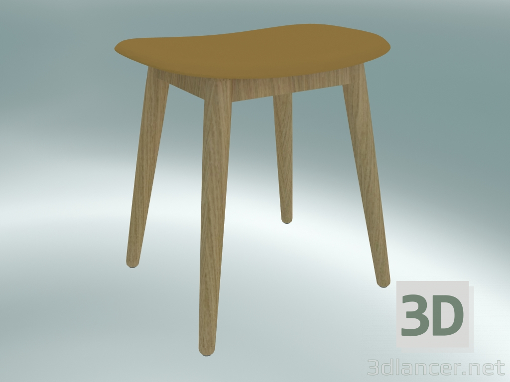 modello 3D Sgabello in fibra con base in legno (rovere, ocra) - anteprima
