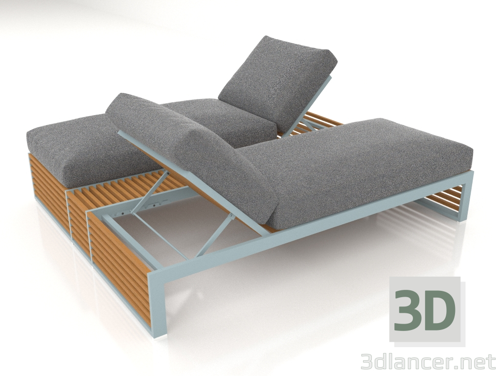 3d model Cama doble para relajarse con estructura de aluminio de madera artificial (gris azul) - vista previa