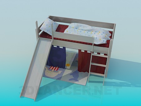 3d модель Детская кровать с горкой – превью