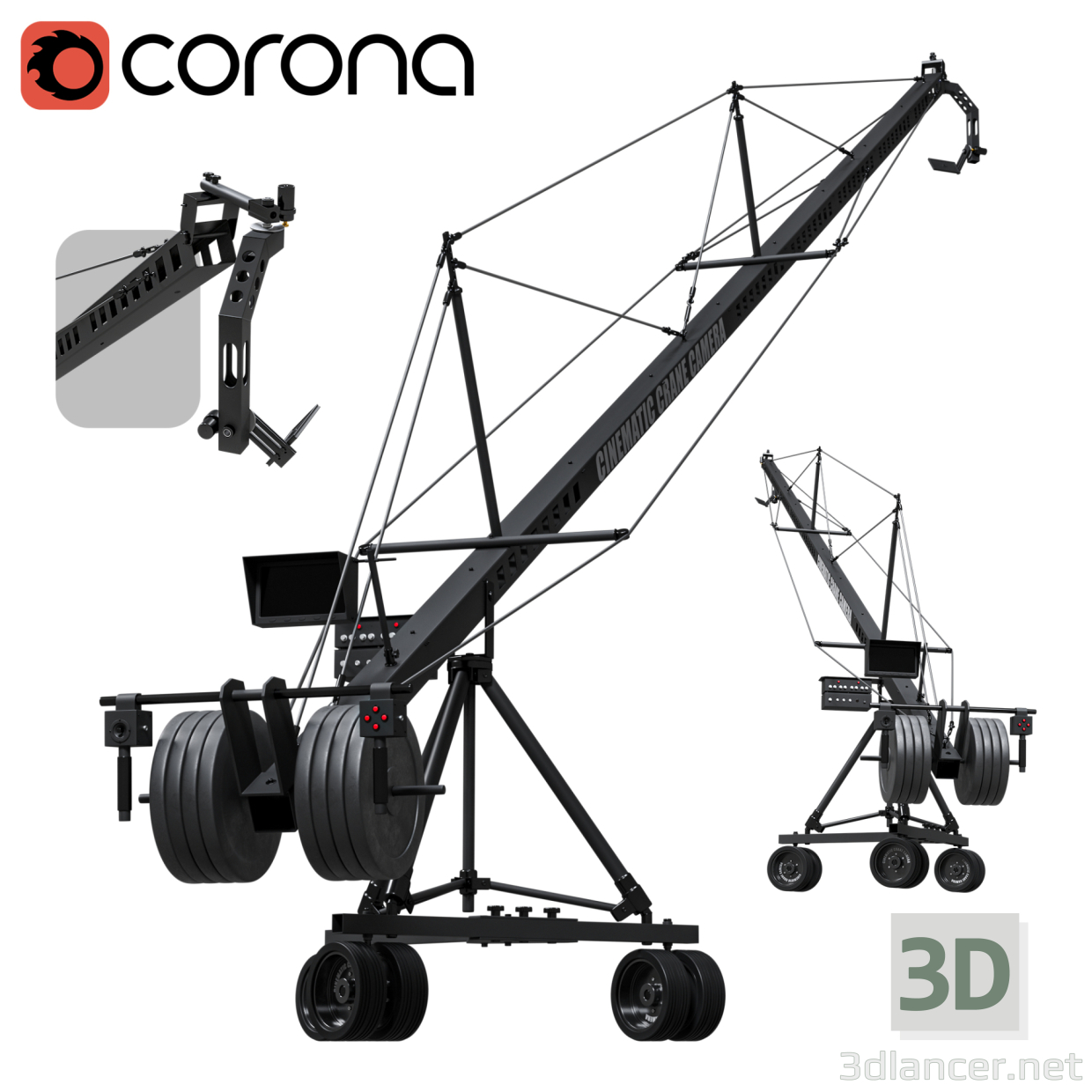 3d Cinematic crane camera black model buy - render