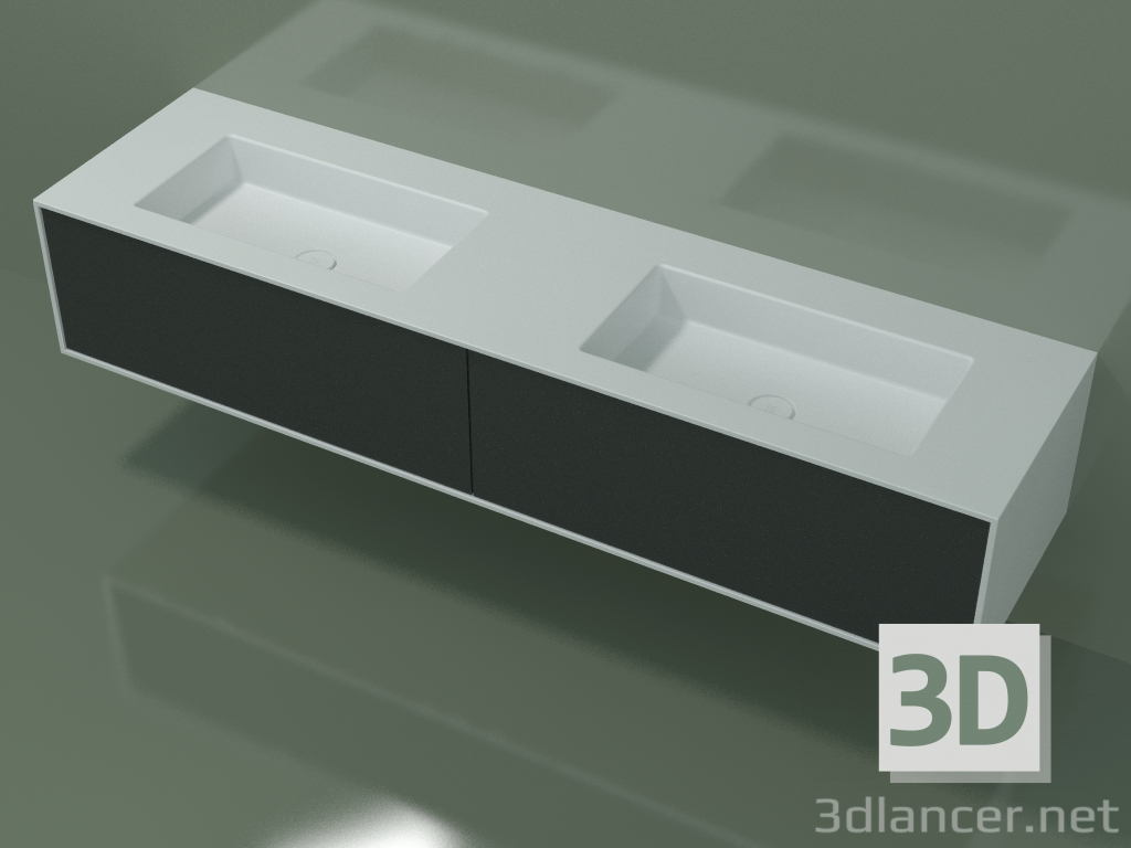 3D Modell Waschbecken mit Schubladen (06UCA2421, Deep Nocturne C38, L 192, P 50, H 36 cm) - Vorschau