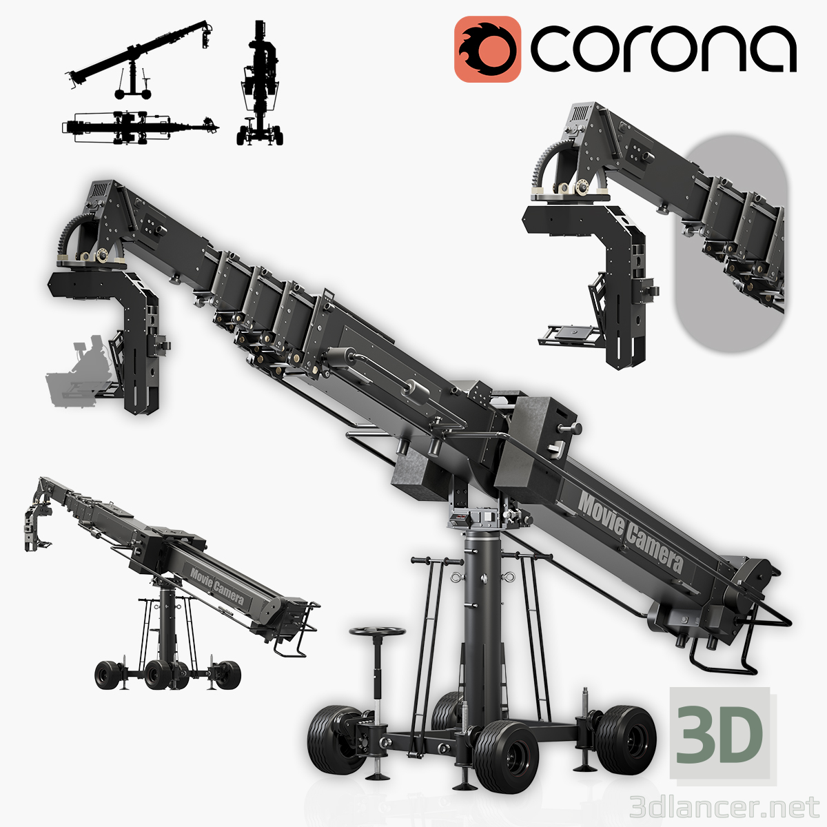 3d movie crane camera black model buy - render