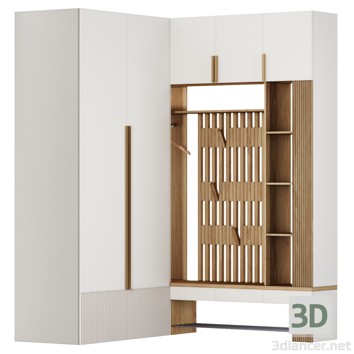 3d Угловой шкаф для прихожей модель купить - ракурс