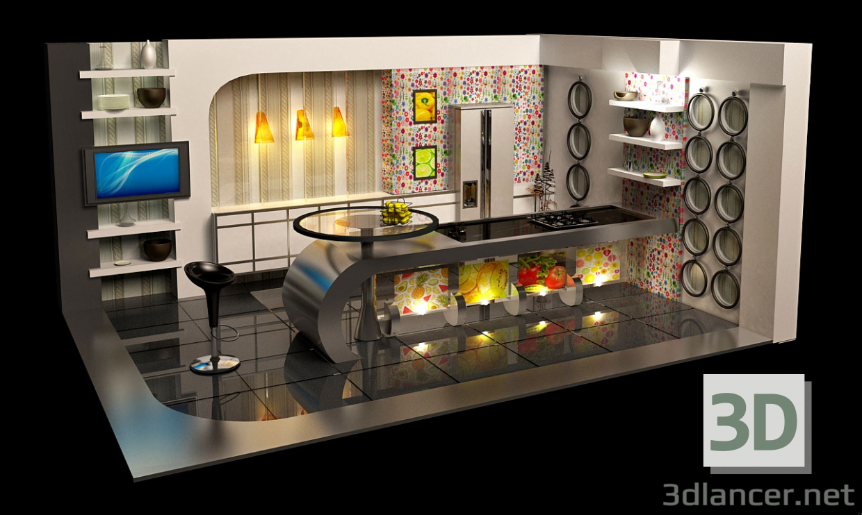 Virtuelle TV-Küche Studio Broadcast 3D-Modell kaufen - Rendern