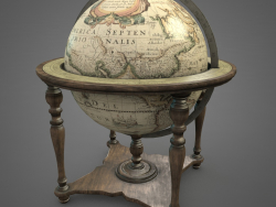 Ahşap stand pbr Düşük poli 3D modeli üzerinde Vintage dünya küre