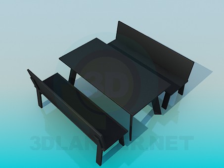 Modelo 3d Mesa e banco - preview