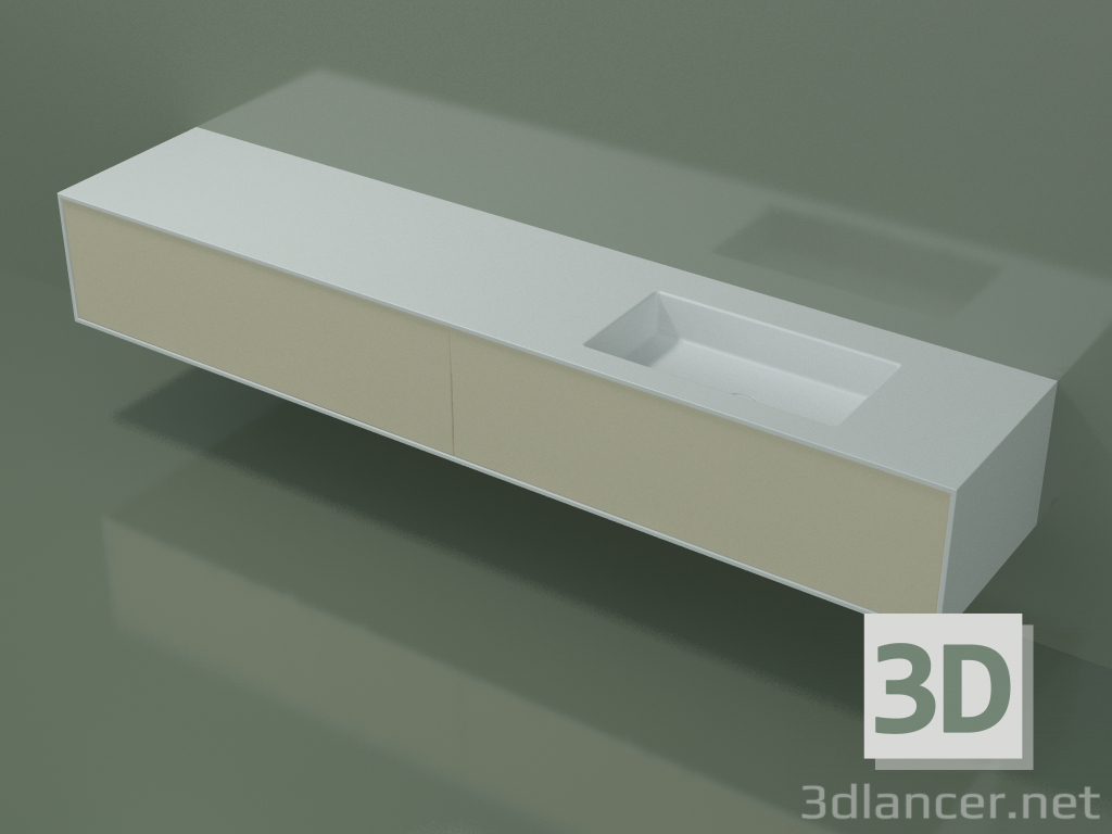 3D Modell Waschbecken mit Schubladen (06UC 24D1, Knochen C39, L 240, P 50, H 36 cm) - Vorschau