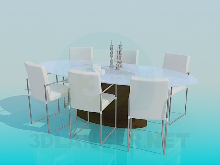 3d модель Стол и стулья в гостинную комнату – превью