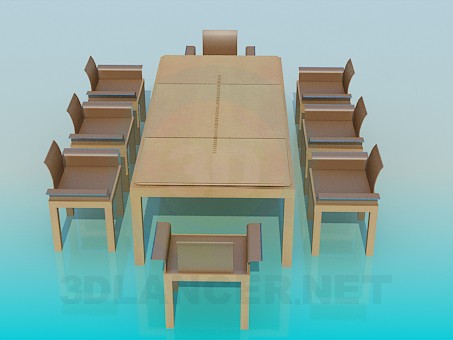 3 डी मॉडल मेज और कुर्सियों सेट - पूर्वावलोकन