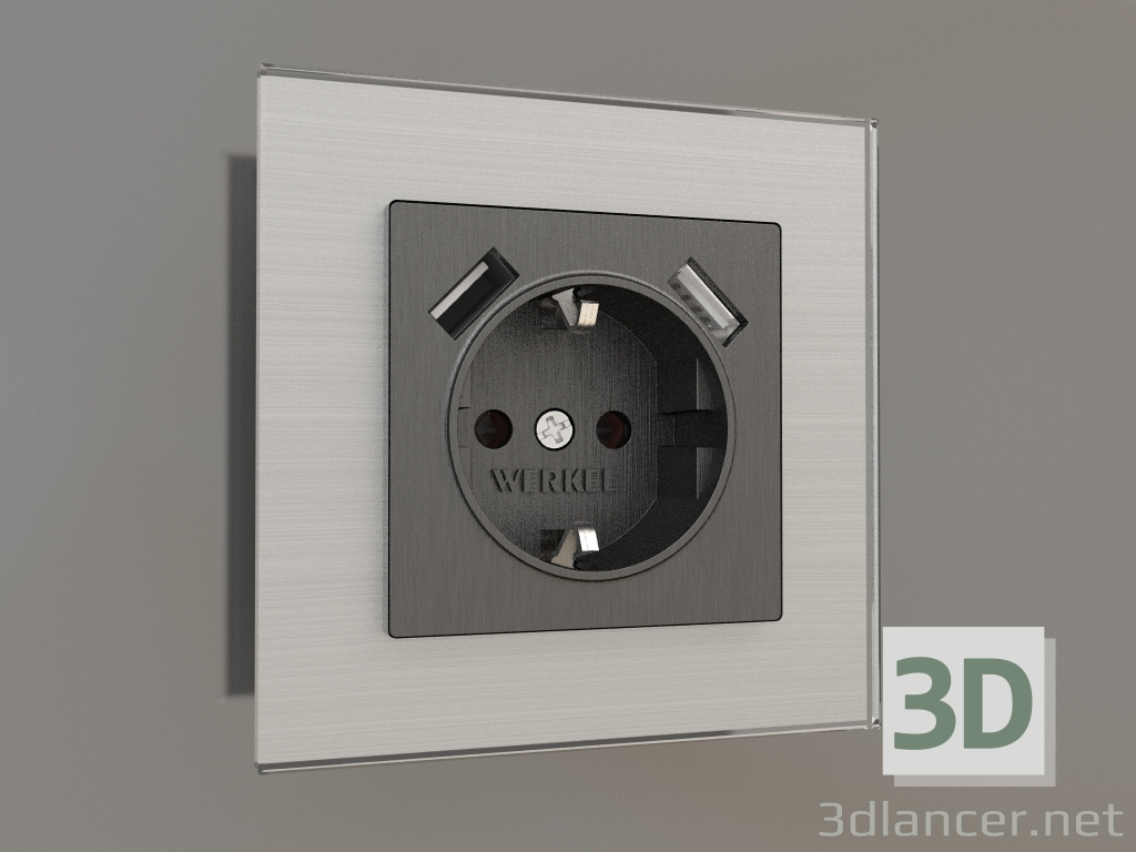 3d model Socket with grounding and 2 USB type A (corrugated graphite) - preview