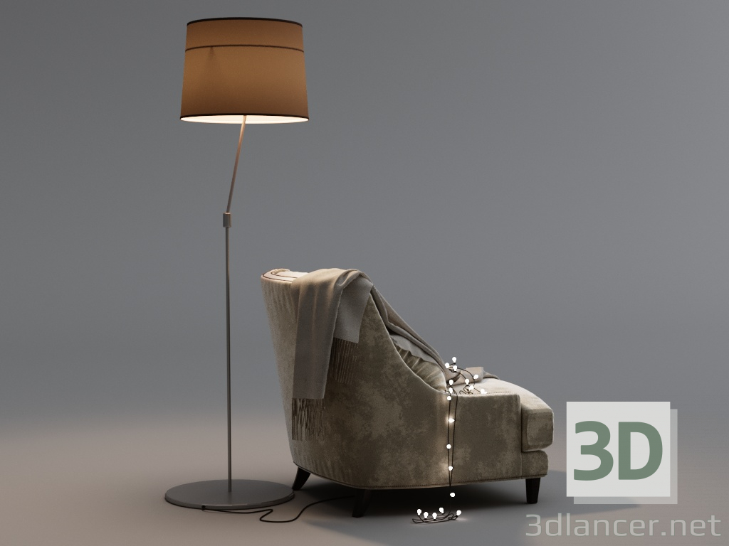 modèle 3D de Fauteuil avec guirlande et lampadaire acheter - rendu