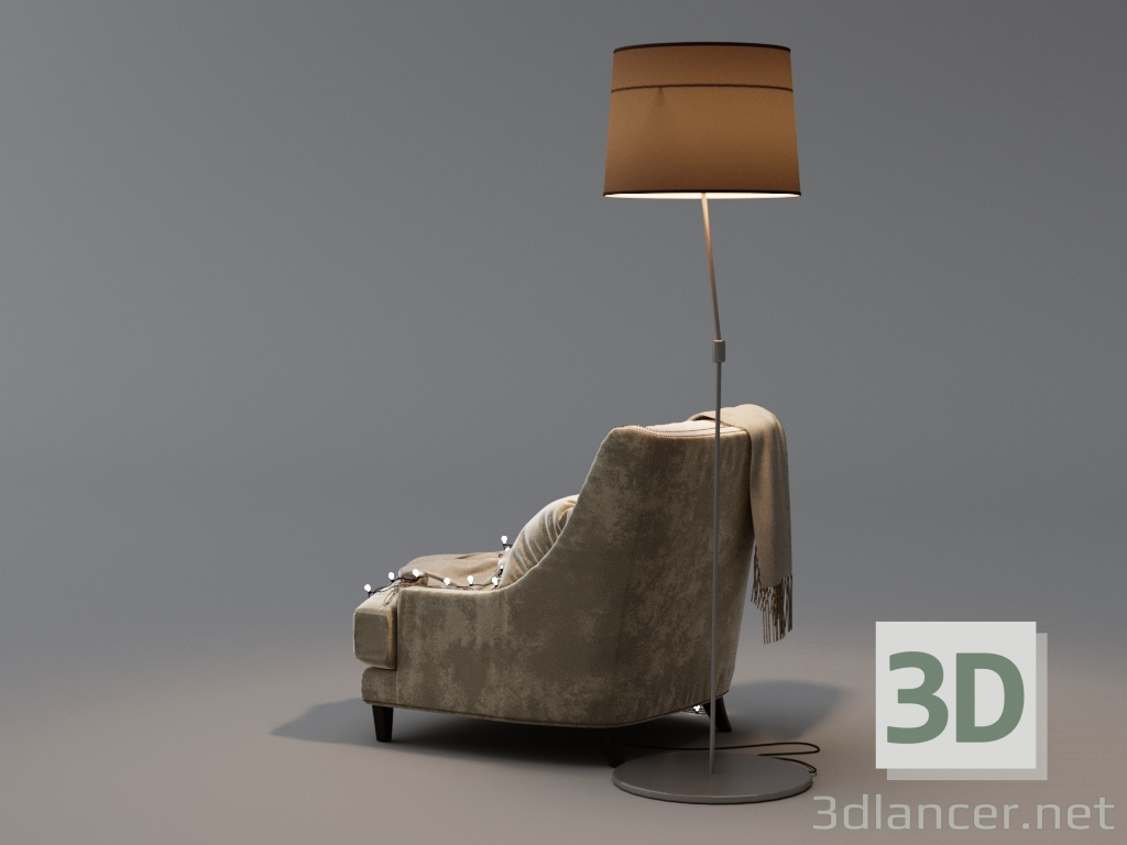 3d Кресло с гирляндой и торшером модель купить - ракурс
