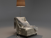 Armchair with garland and floor lamp