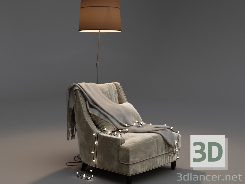 3d Кресло с гирляндой и торшером модель купить - ракурс