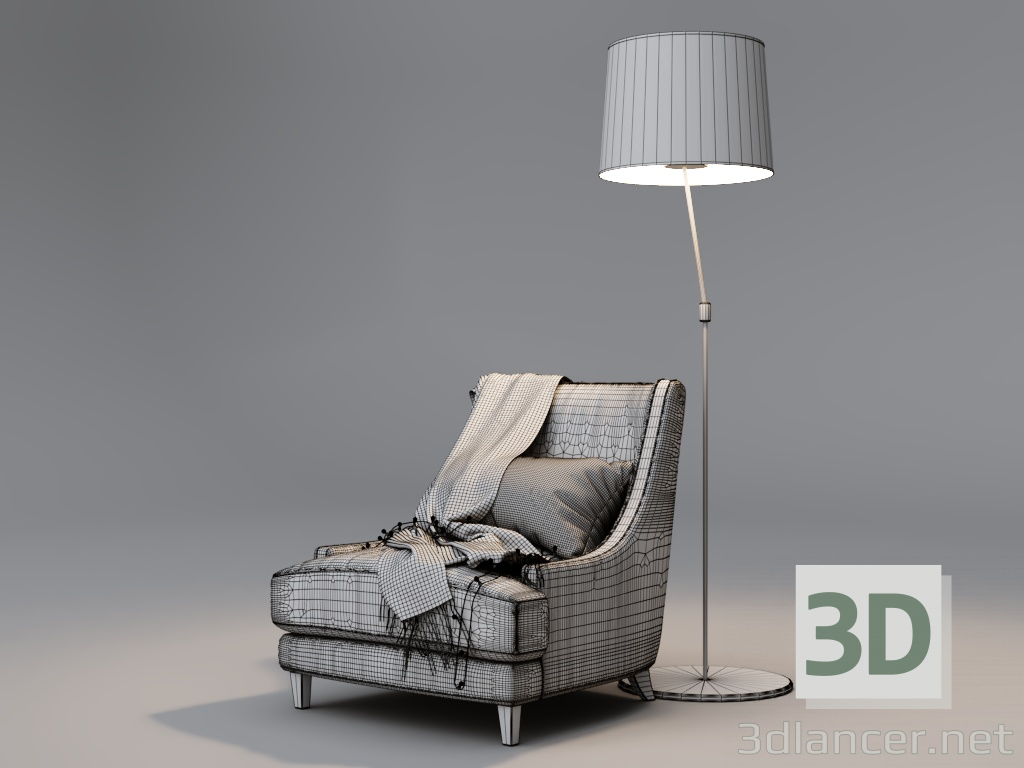 Sessel mit Girlande und Stehlampe 3D-Modell kaufen - Rendern