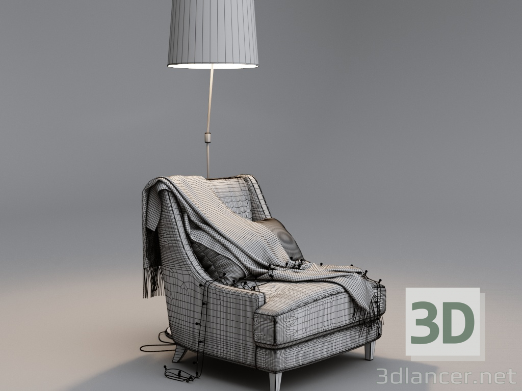 3D Garland ve zemin lambalı koltuk modeli satın - render
