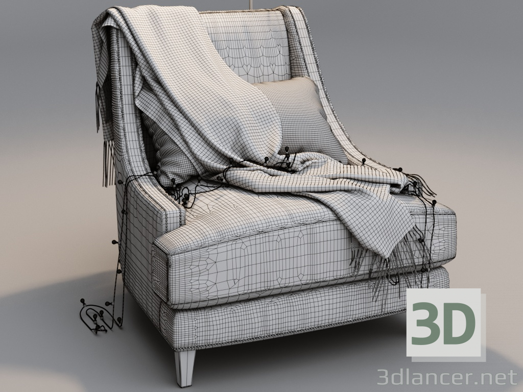 modello 3D di Poltrona con ghirlanda e lampada da terra comprare - rendering