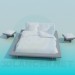 3D modeli Queen boy yatak ile tablolar - önizleme