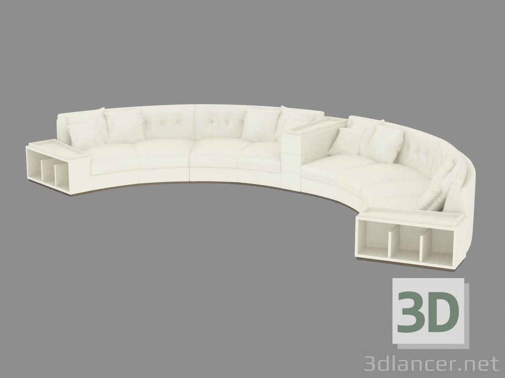 3D Modell Rundes Semi-Zirkus Ledersofa (608) - Vorschau
