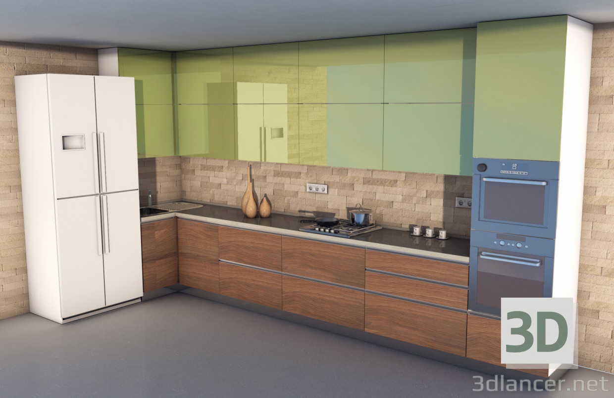 modèle 3D loft de cuisine - preview