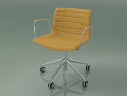 Cadeira 3128 (5 rodas, com braços, cromado, com estofamento em couro removível)