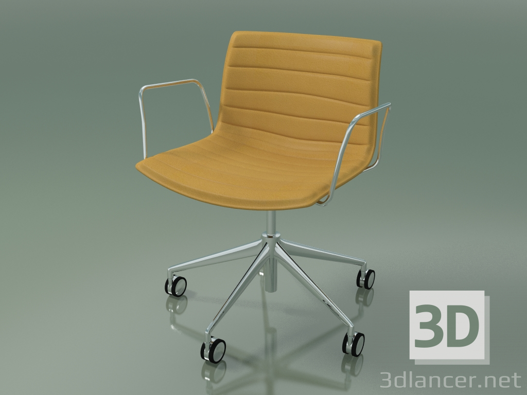 modèle 3D Chaise 3128 (5 roues, avec accoudoirs, chrome, avec revêtement en cuir amovible) - preview