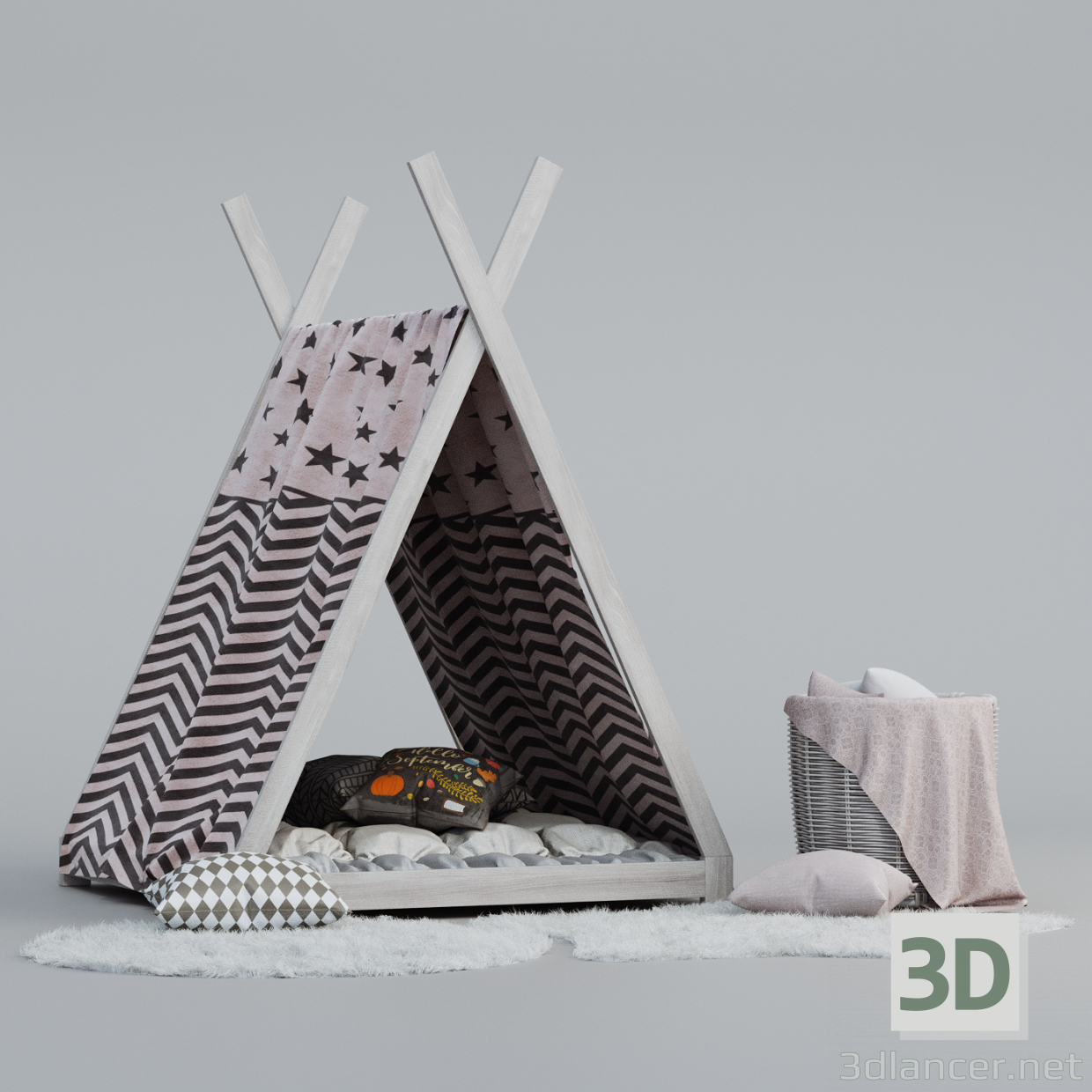 3D Çocuk Wigwam ve Dekor Seti modeli satın - render