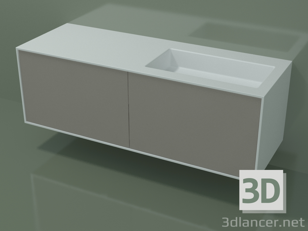 modello 3D Lavabo con cassetti (06UC834D1, Clay C37, L 144, P 50, H 48 cm) - anteprima