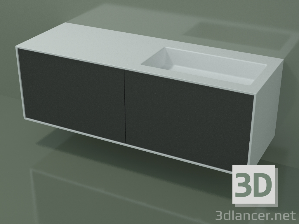 3D Modell Waschbecken mit Schubladen (06UC834D1, Deep Nocturne C38, L 144, P 50, H 48 cm) - Vorschau