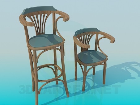 3d модель Набір дерев'яних стільців – превью