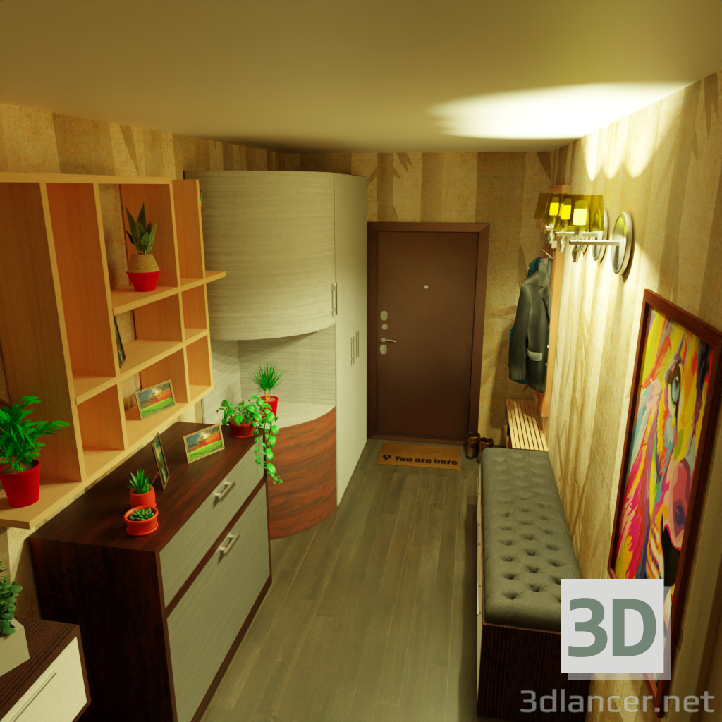 3d hallway scene model buy - render