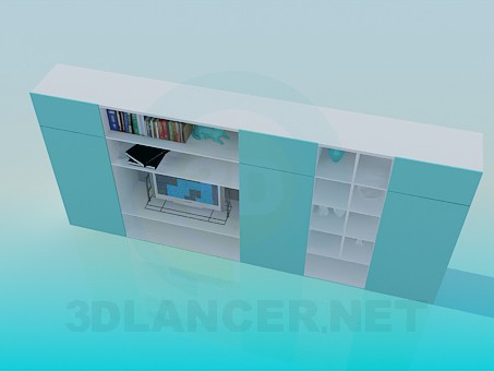 3 डी मॉडल रहने वाले कमरे में किताबों की अलमारी - पूर्वावलोकन