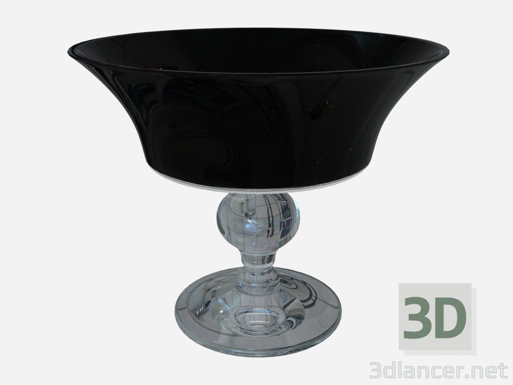 3d model Florero de cristal transparente tallo tazón pequeño de vidrio negro - vista previa