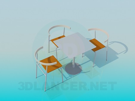 3d модель Стол и стулья в кафе – превью
