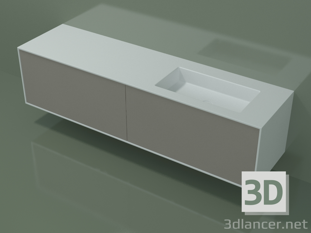 modello 3D Lavabo con cassetti (06UCA34D1, Clay C37, L 192, P 50, H 48 cm) - anteprima