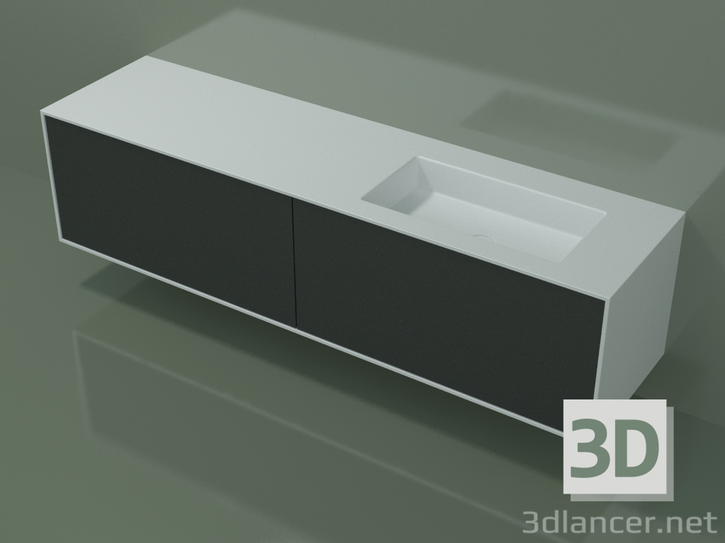 3D Modell Waschbecken mit Schubladen (06UCA34D1, Deep Nocturne C38, L 192, P 50, H 48 cm) - Vorschau