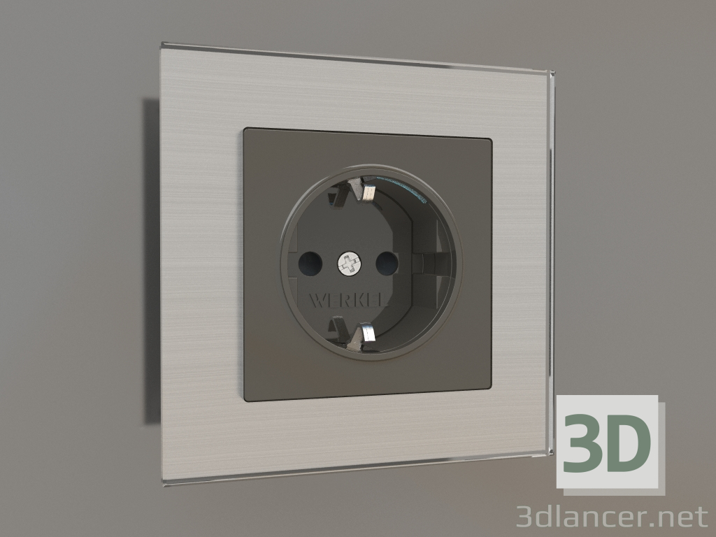 3d model Socket with grounding, shutters and lighting (gray-brown) - preview