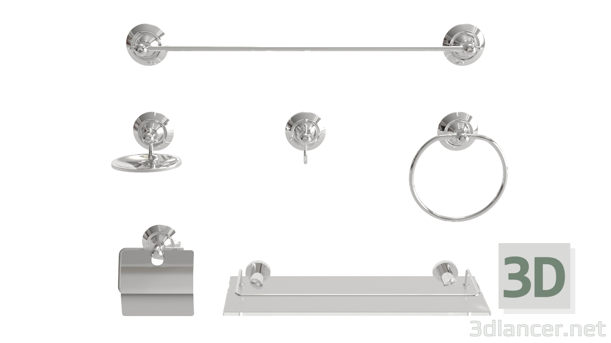 3d Bathroom accessories - six pieces model buy - render