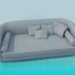 3D Modell Sofa mit Kissen und Rollen - Vorschau