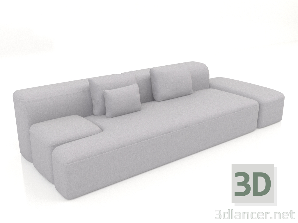 modèle 3D Canapé droit 3 places coquet et pouf - preview