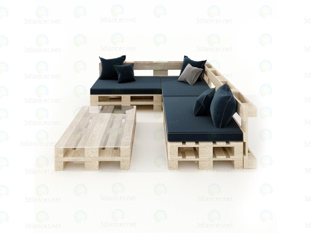 modello 3D di Angolo divano da pallet comprare - rendering