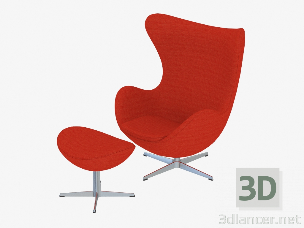 3D Modell Sessel mit Fußstütze Ei - Vorschau
