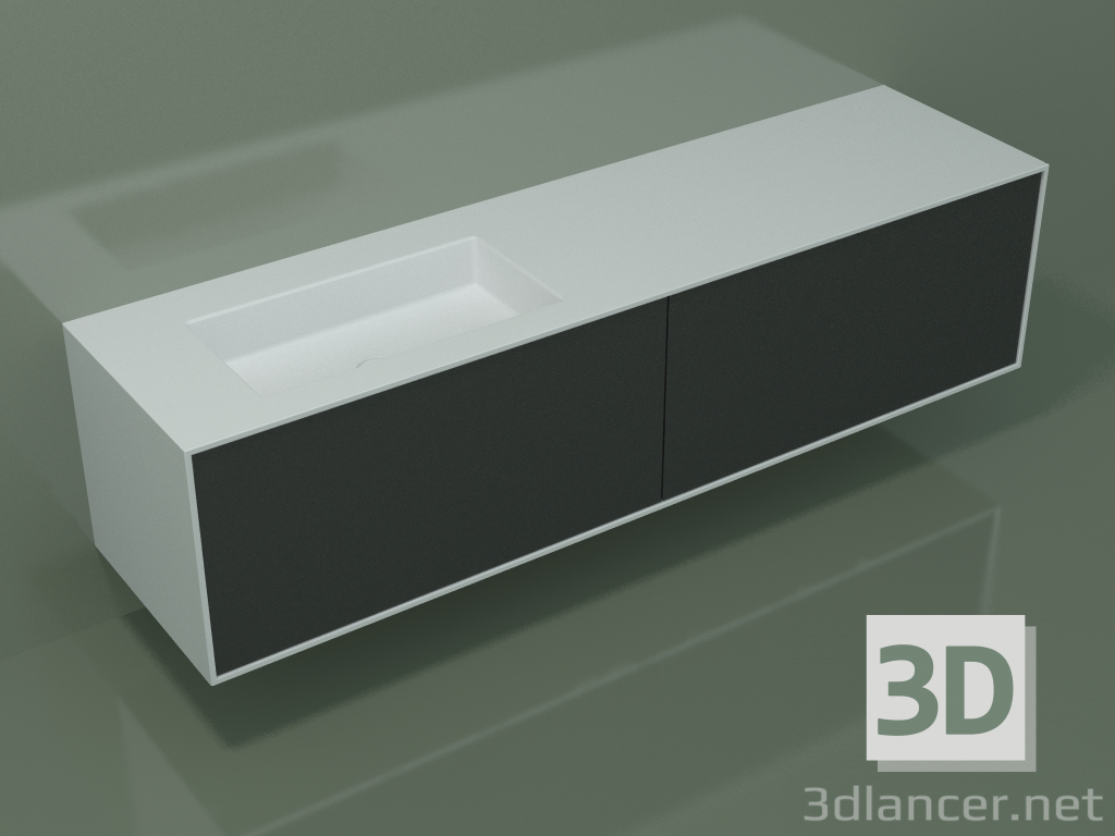 modello 3D Lavabo con cassetti (06UCA34S1, Deep Nocturne C38, L 192, P 50, H 48 cm) - anteprima
