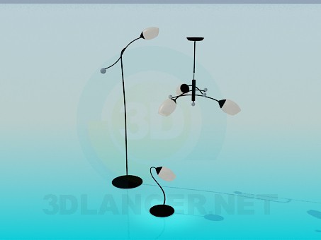 3d model Lámparas de araña, piso y mesa - vista previa