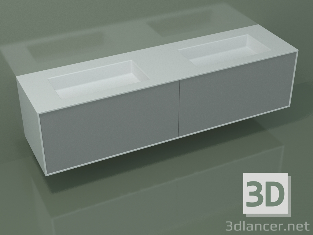 3D Modell Waschbecken mit Schubladen (06UCA3421, Silbergrau C35, L 192, P 50, H 48 cm) - Vorschau
