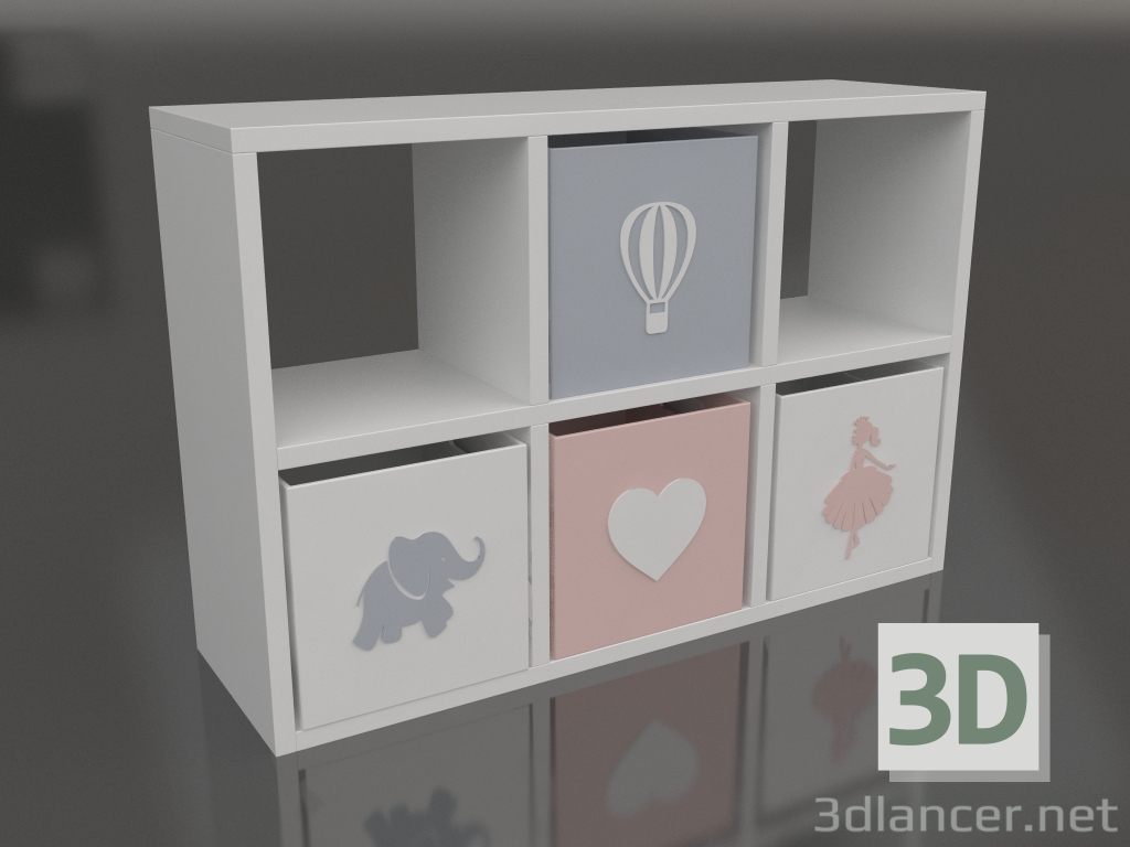 3D Modell Regal für Spielzeug mit Schubladen (2 Zellen + 4 Schubladen) - Vorschau
