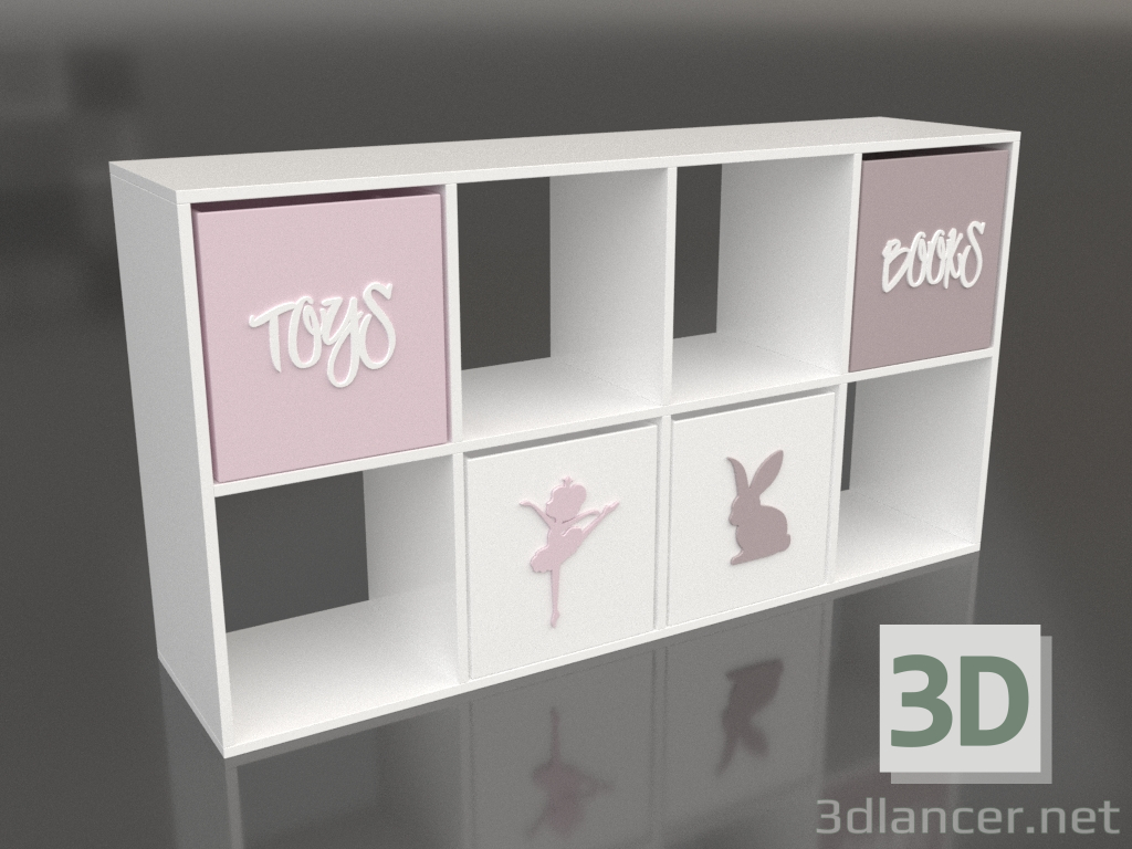 3D Modell Regal für Spielzeug mit Schubladen Mädchen (4 Zellen + 4 Schubladen) - Vorschau