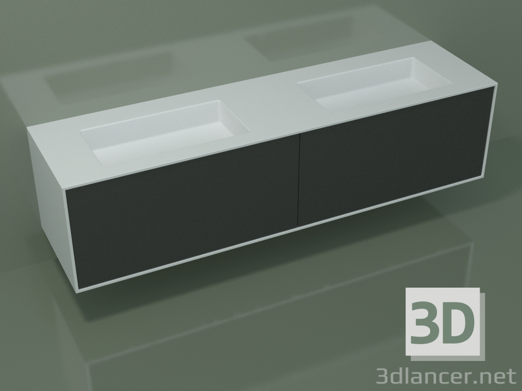 3D Modell Waschbecken mit Schubladen (06UCA3421, Deep Nocturne C38, L 192, P 50, H 48 cm) - Vorschau