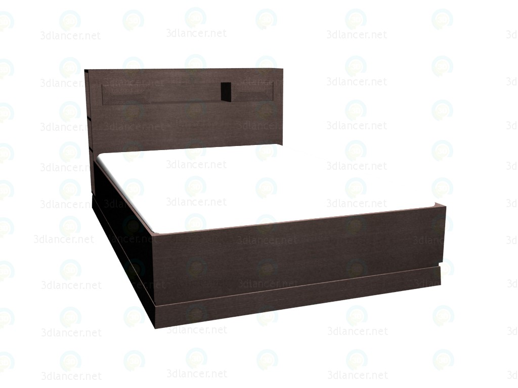 3d model Cama de 2 plazas con estantes en la cabecera de la cama de 140x200 (roble oscuro) - vista previa