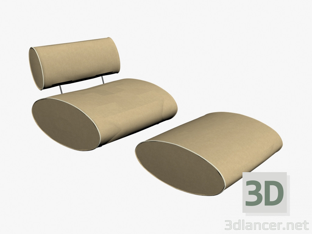 3D Modell Sessel mit osmanischen Fußstütze Dondolo e Dondolino - Vorschau